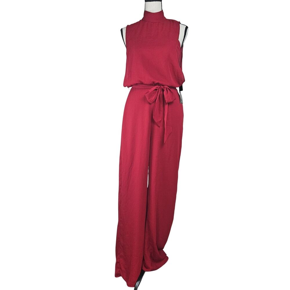LuLus Jumpsuit Women's Sz XS Burgundy NWT Sheer top Button Closure date night